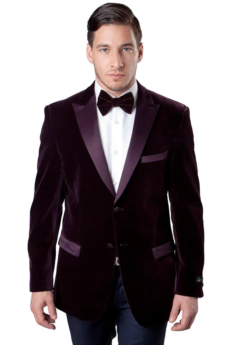 Mens Plum Eggplant Velvet Blazer Jacket – Luxury Velvet Dinner Jacket for Wedding, Tuxedo Events, Formal Parties in Burgundy Color - Image 14