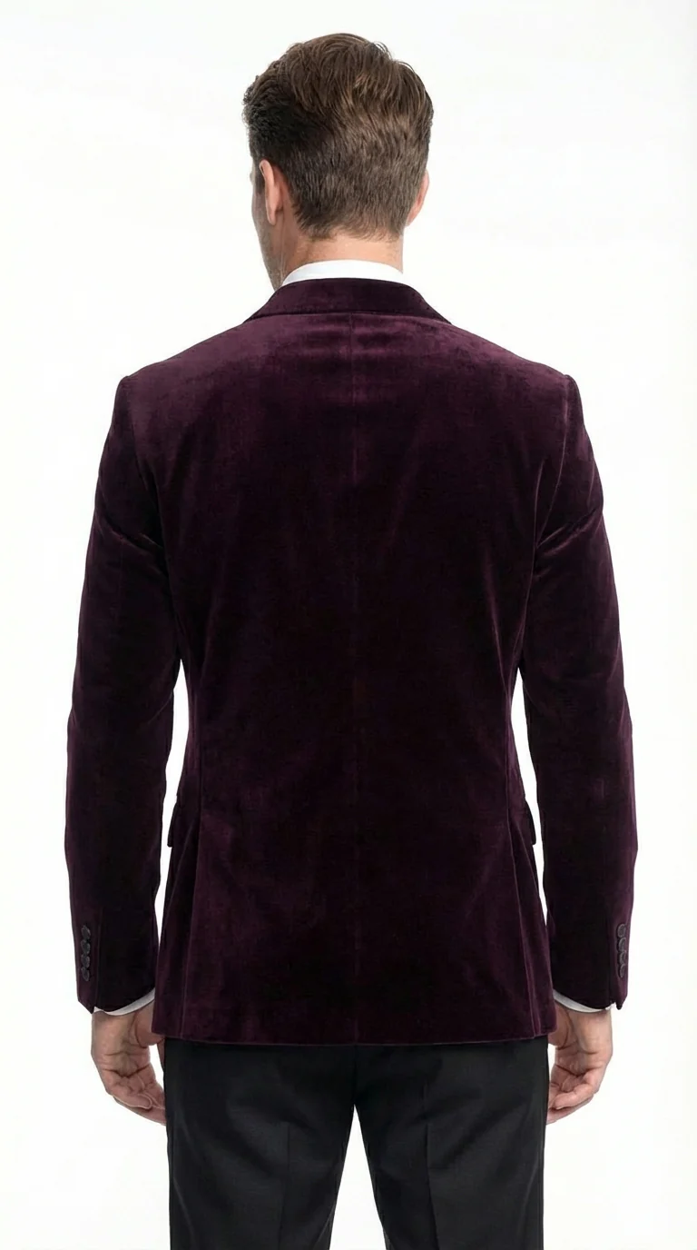 Mens Plum Eggplant Velvet Blazer Jacket – Luxury Velvet Dinner Jacket for Wedding, Tuxedo Events, Formal Parties in Burgundy Color - Image 2