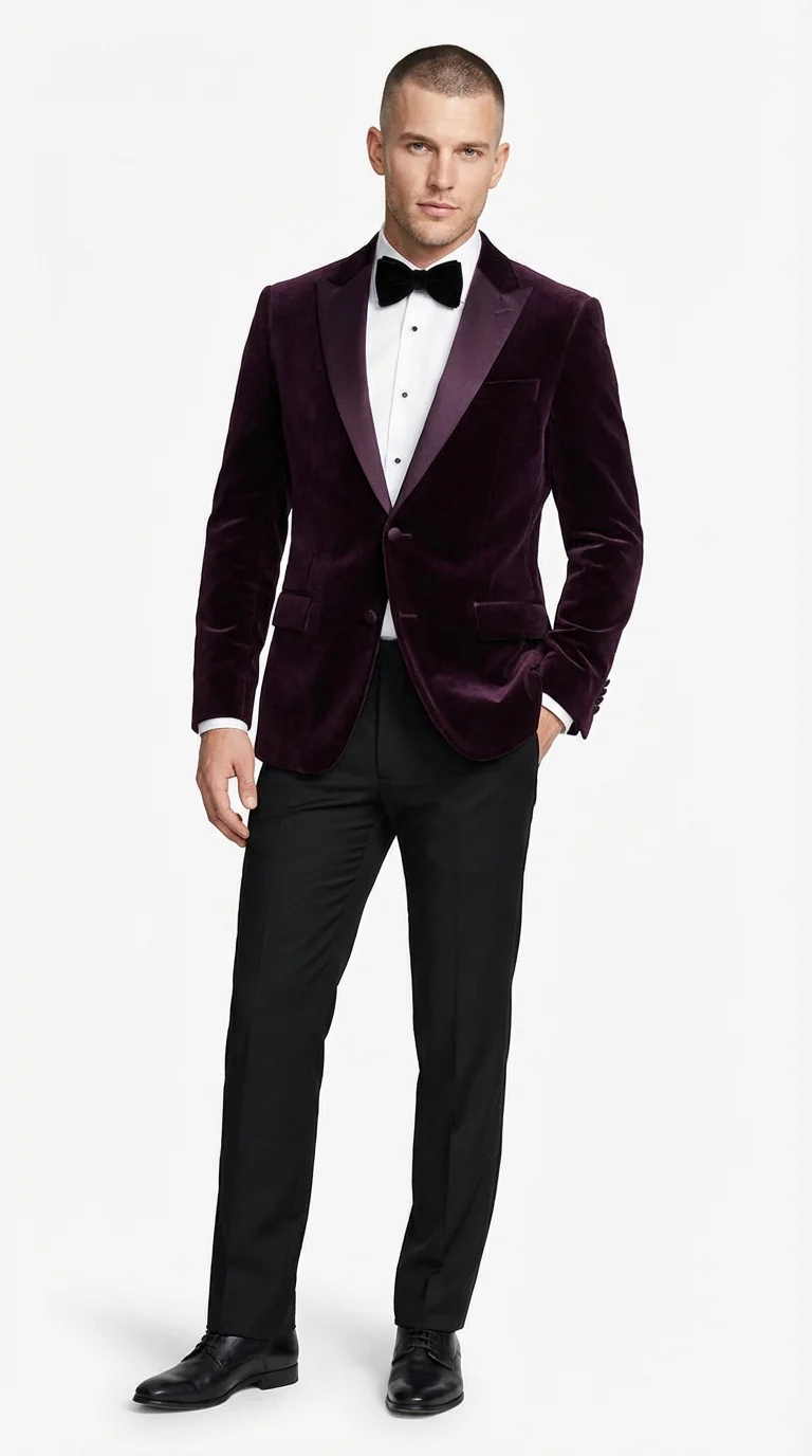 Mens Plum Eggplant Velvet Blazer Jacket – Luxury Velvet Dinner Jacket for Wedding, Tuxedo Events, Formal Parties in Burgundy Color - Image 3
