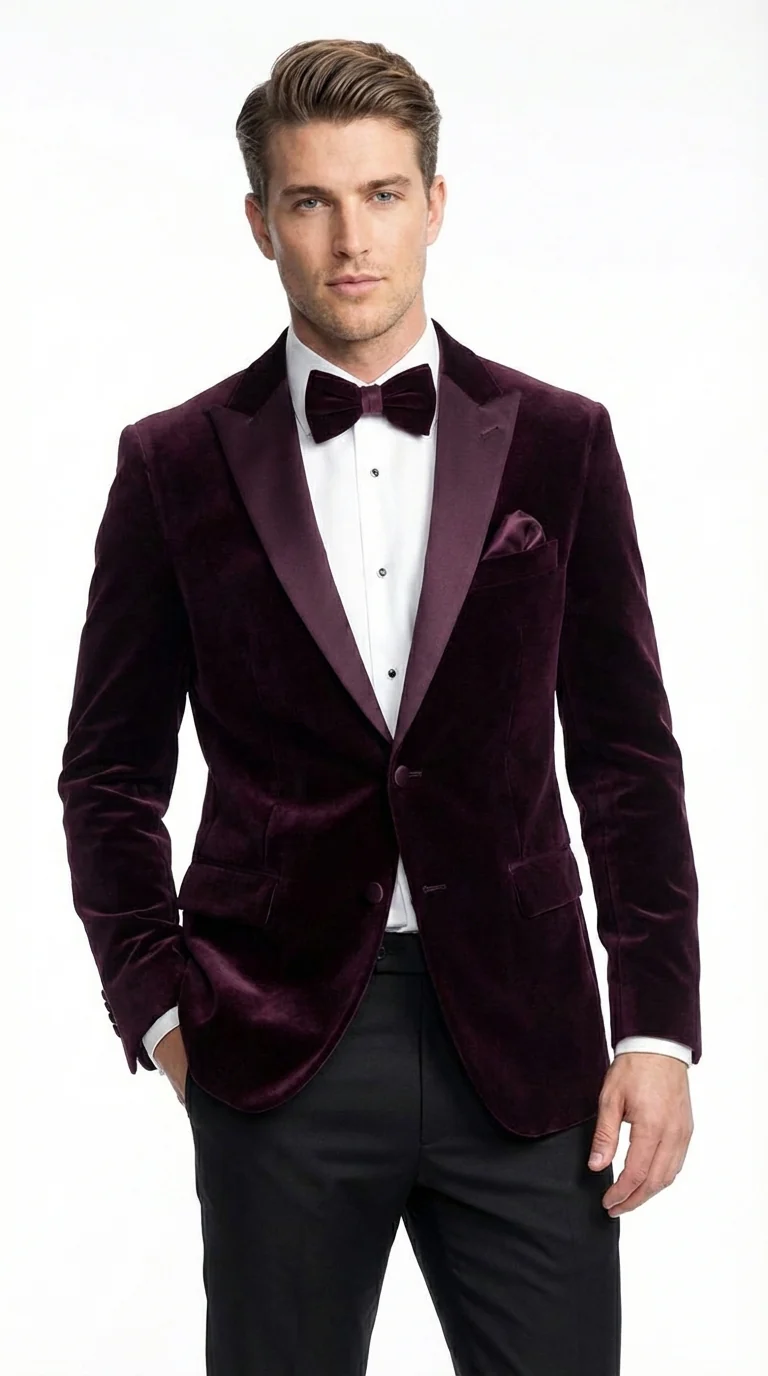 Mens Plum Eggplant Velvet Blazer Jacket – Luxury Velvet Dinner Jacket for Wedding, Tuxedo Events, Formal Parties in Burgundy Color - Image 4