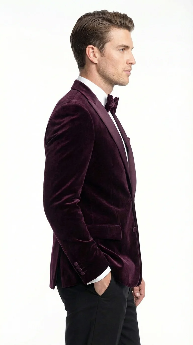 Mens Plum Eggplant Velvet Blazer Jacket – Luxury Velvet Dinner Jacket for Wedding, Tuxedo Events, Formal Parties in Burgundy Color - Image 5