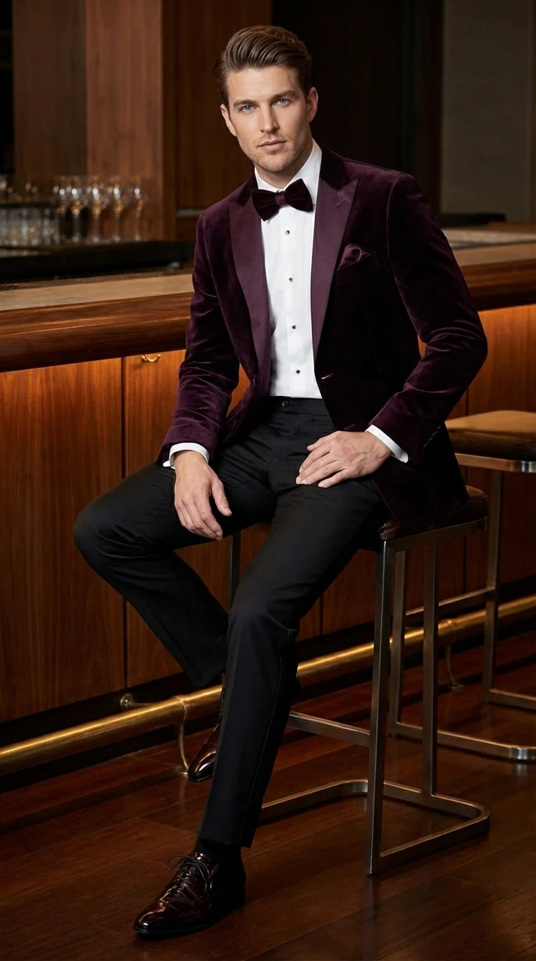 Mens Plum Eggplant Velvet Blazer Jacket – Luxury Velvet Dinner Jacket for Wedding, Tuxedo Events, Formal Parties in Burgundy Color - Image 7
