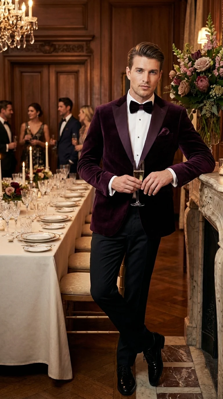 Mens Plum Eggplant Velvet Blazer Jacket – Luxury Velvet Dinner Jacket for Wedding, Tuxedo Events, Formal Parties in Burgundy Color - Image 8