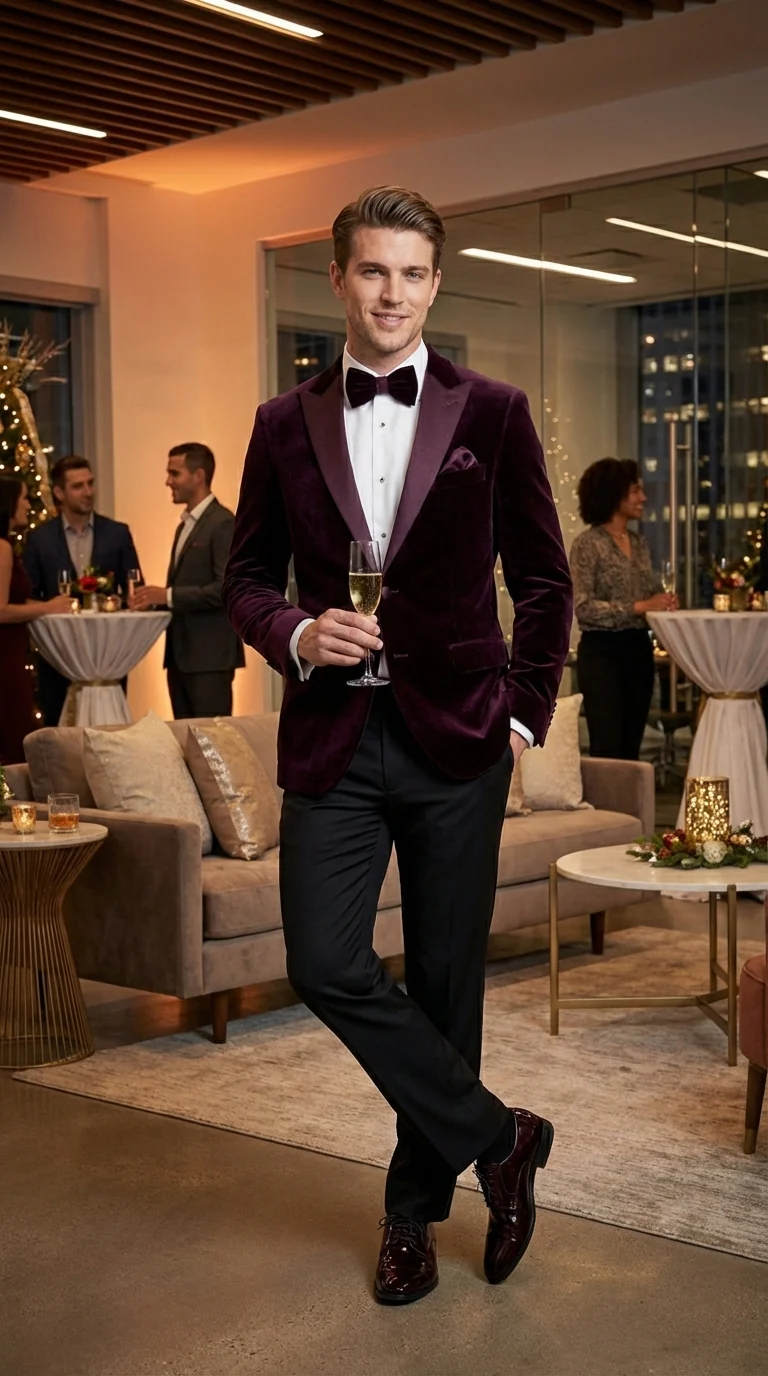 Mens Plum Eggplant Velvet Blazer Jacket – Luxury Velvet Dinner Jacket for Wedding, Tuxedo Events, Formal Parties in Burgundy Color - Image 9