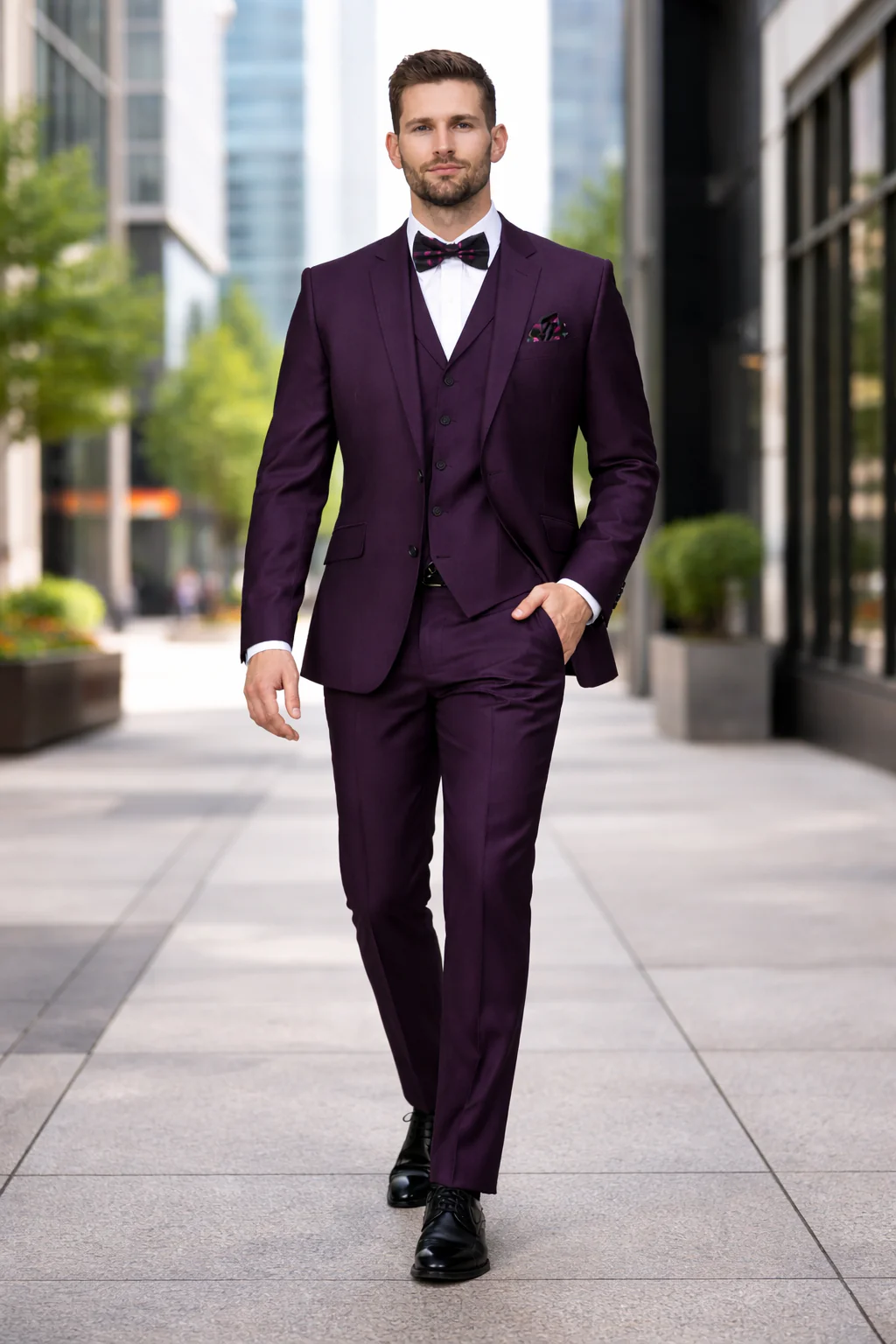 Men'S Plum ~ Eggplant ~ Very Dark Purple No Vest Suit - Image 7