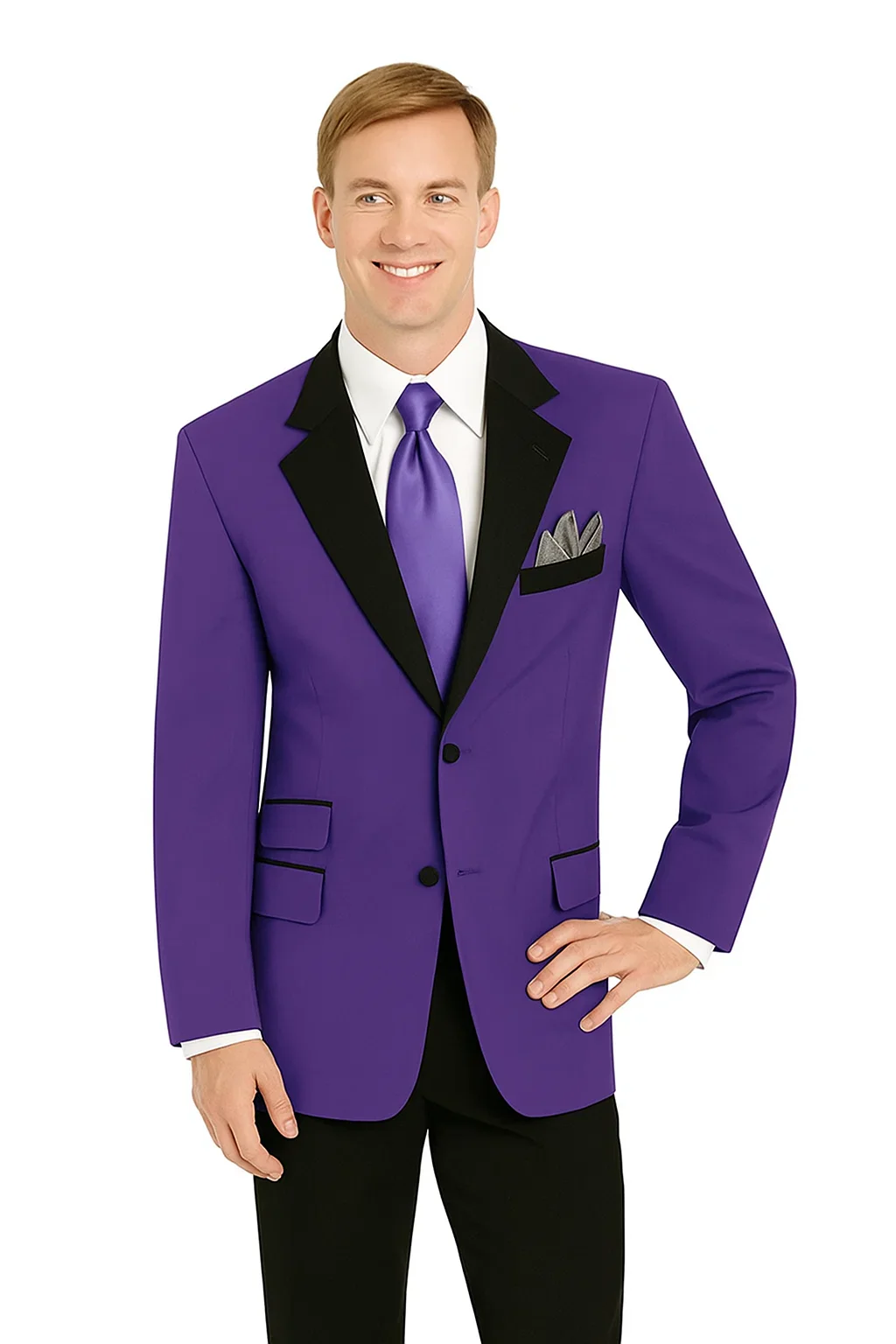 Men'S Purple 2 Button Black Collar Jacket Tuxedo - Image 7