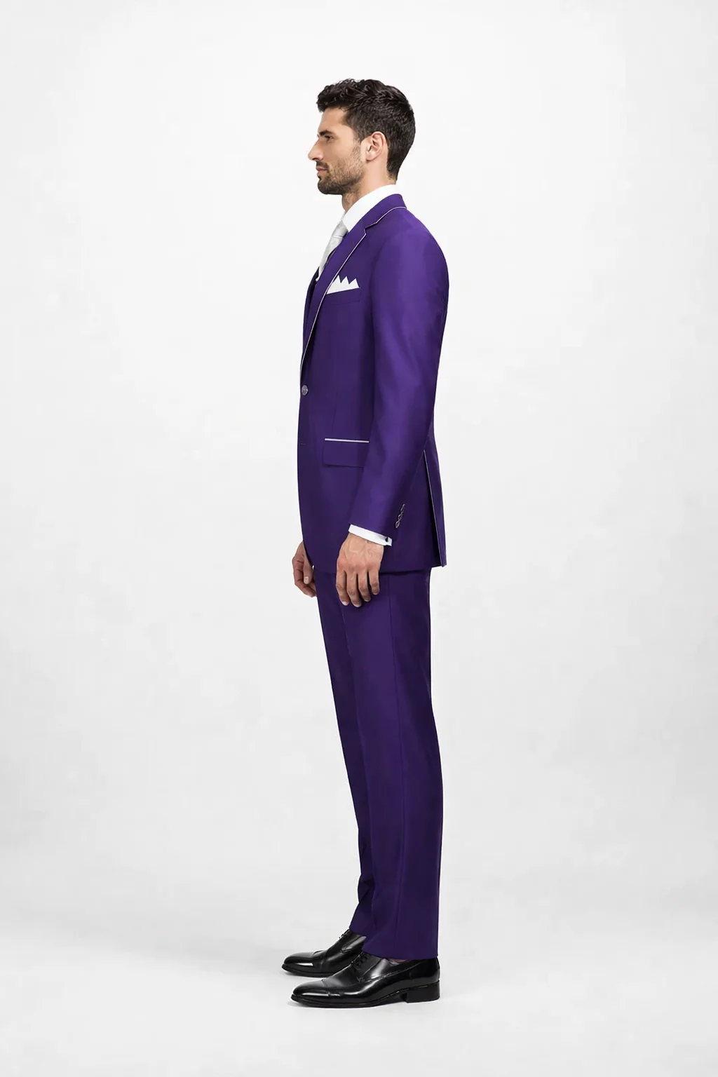 Men'S Purple And White Trim Lapel Tuxedo Suit Vested 3 Piece Two Toned - Image 4