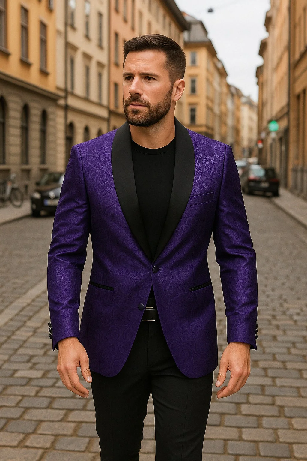 Mens Purple Paisley Pattern Blazer Jacket – Satin Finish - Image 3