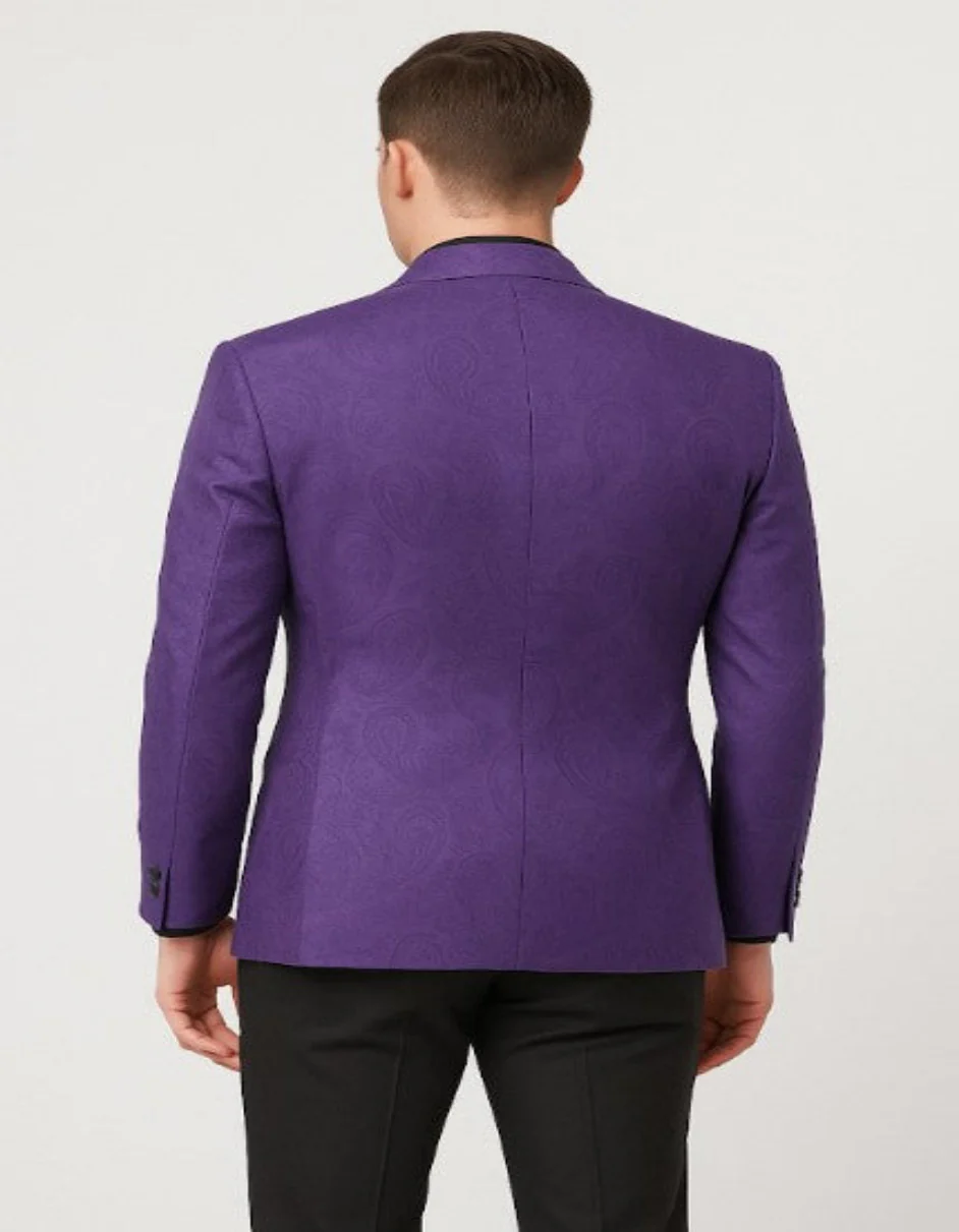 Mens Purple Paisley Tuxedo – 3 Piece Suit with Bow Tie and Black Pants | Wedding & Prom Outfit - Slim Fitted - Image 3