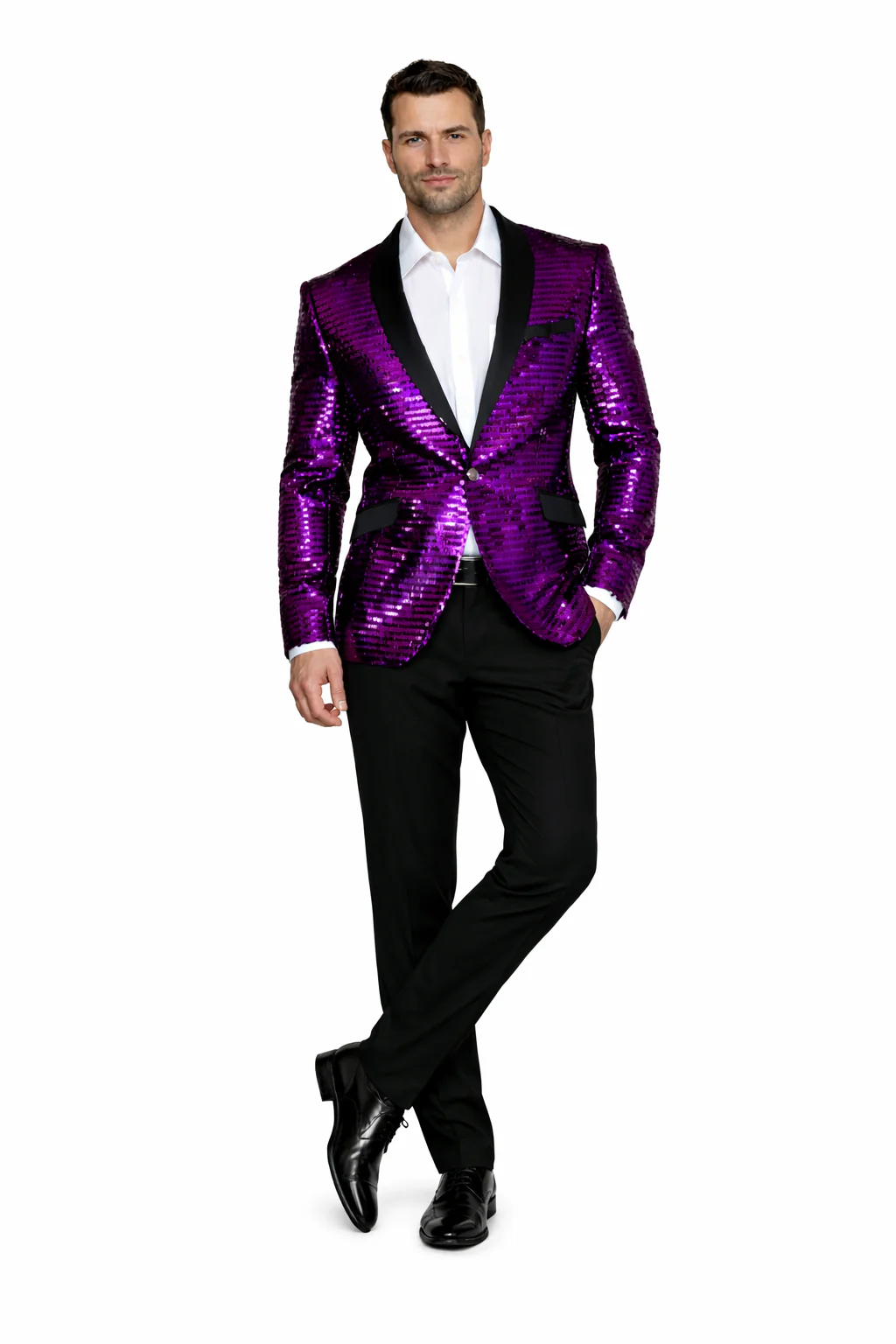 Men'S Purple Shiny Sequin Paisley 1 Button Blazer Dinner Jacket Sport Coat Jacket Sharkskin Flashy Stage Available In Peak Lapel - Image 7