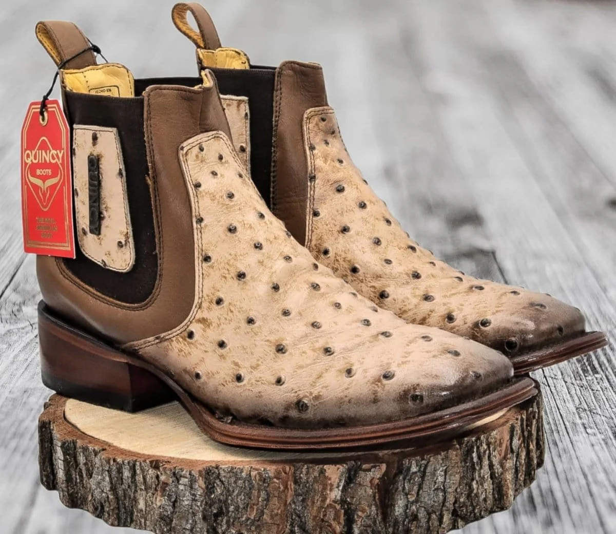 Men's Quincy Ostrich Print Leather Square Toe Ankle Boots - Image 3