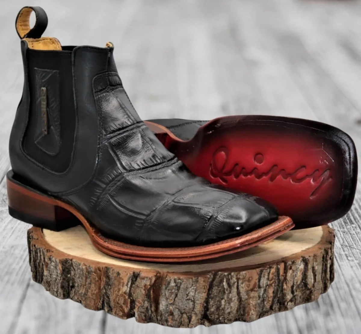 Men's Caiman Belly Print Leather Square Toe Ankle Boots - Image 7