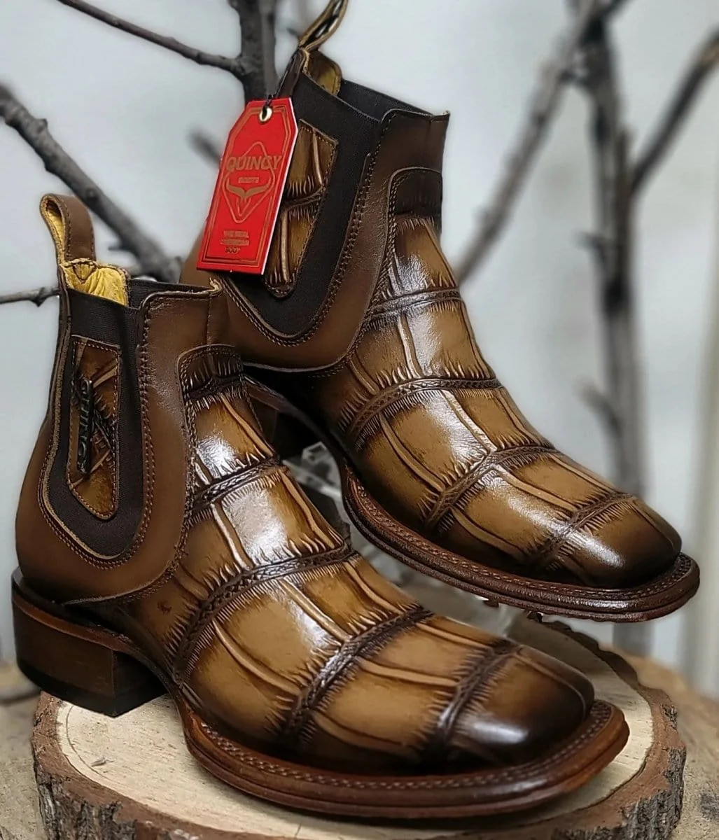 Men's Quincy Alligator Print Square Toe Ankle Boots - Tobacco - Image 5