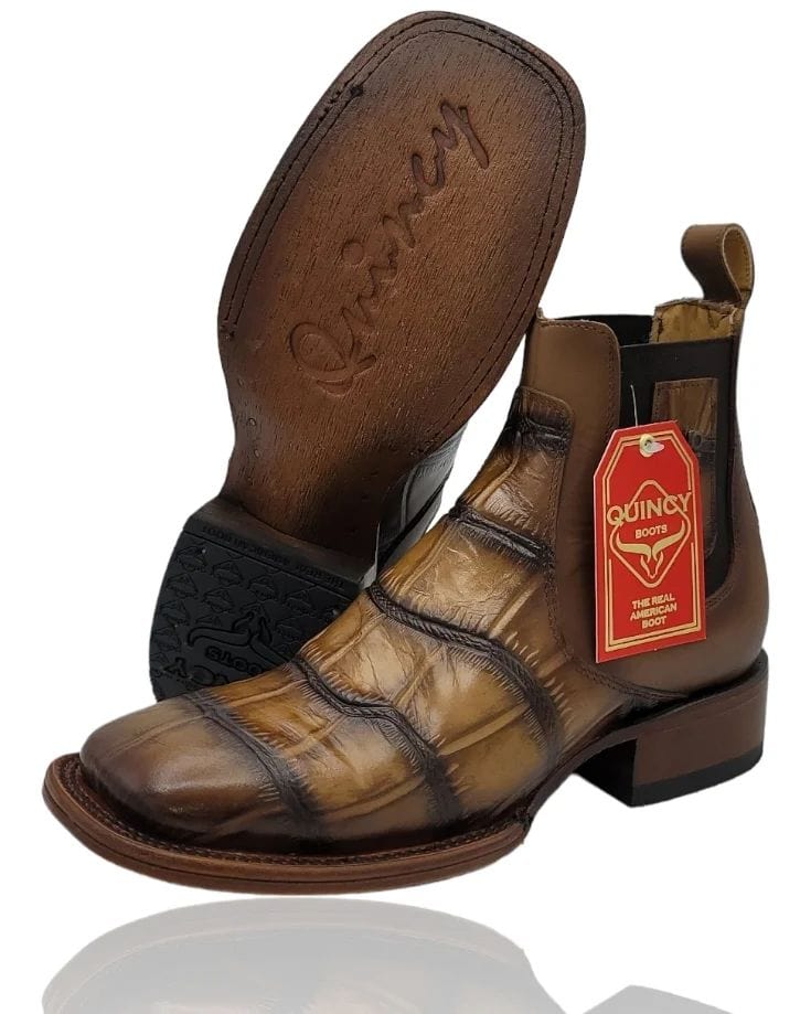 Men's Quincy Alligator Print Square Toe Ankle Boots - Tobacco - Image 6