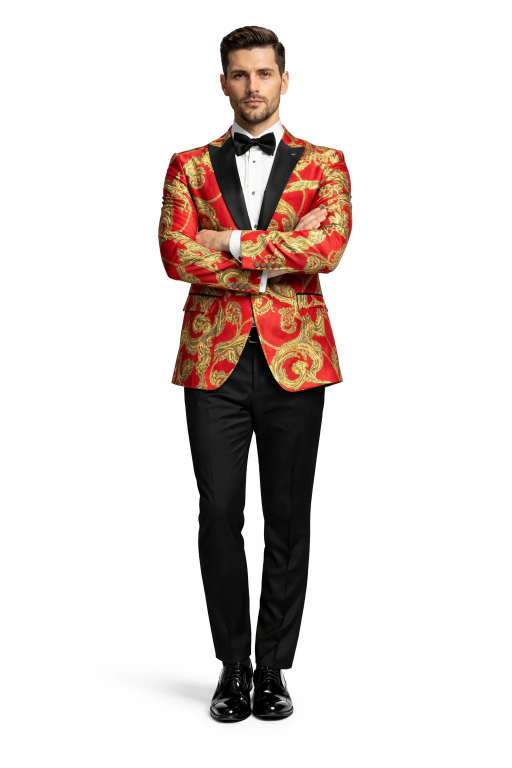 Mens Red and Gold Embroidered Tuxedo Blazer – Baroque Style One Button Dinner Jacket with Black Satin Lapel - Image 6