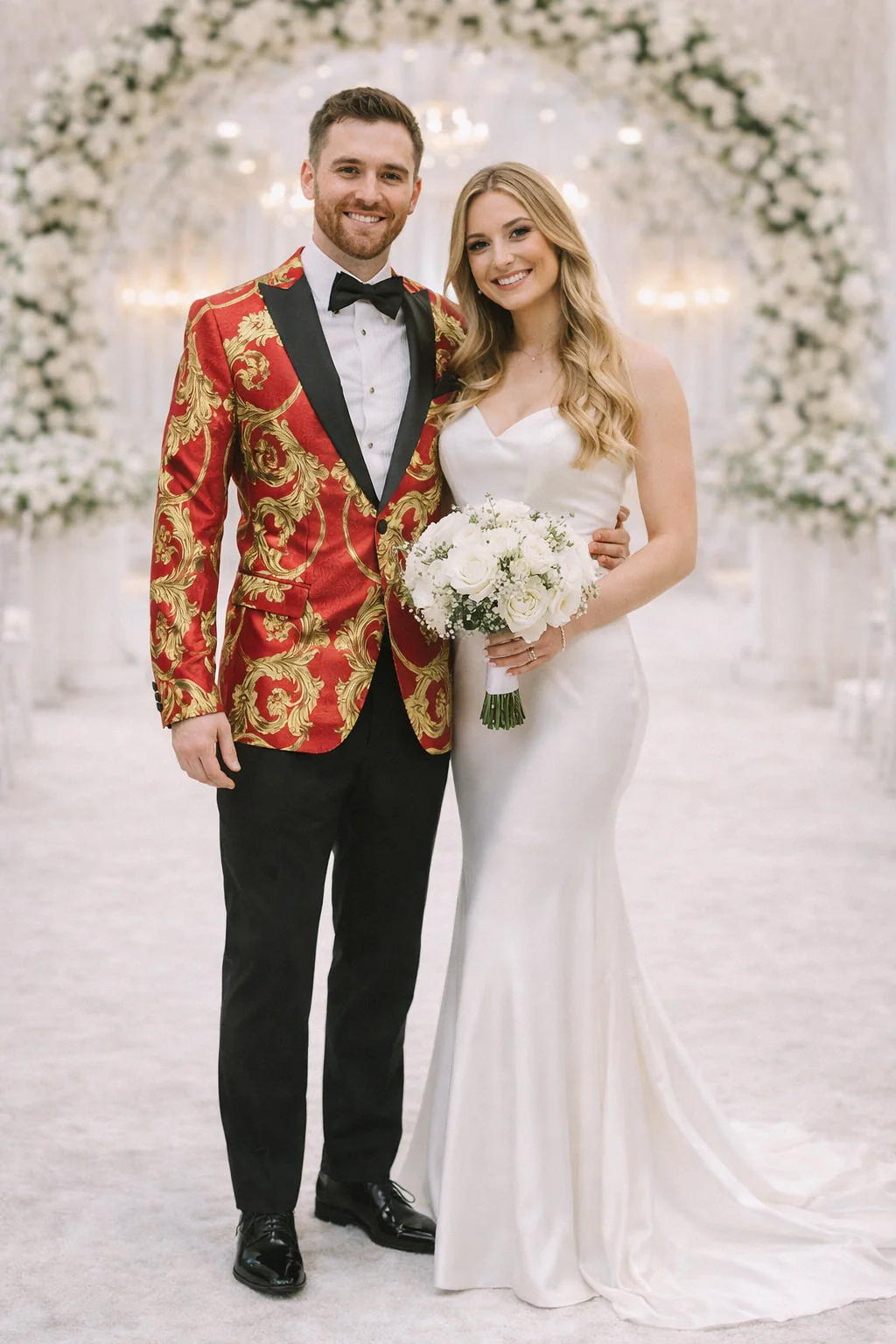 Mens Red and Gold Embroidered Tuxedo Blazer – Baroque Style One Button Dinner Jacket with Black Satin Lapel - Image 7