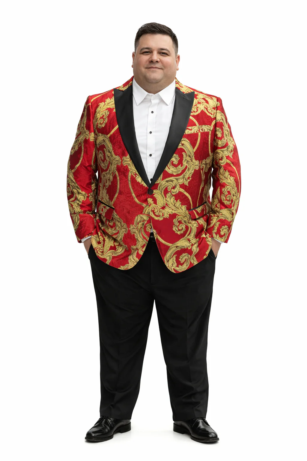 Mens Red and Gold Embroidered Tuxedo Blazer – Baroque Style One Button Dinner Jacket with Black Satin Lapel - Image 8