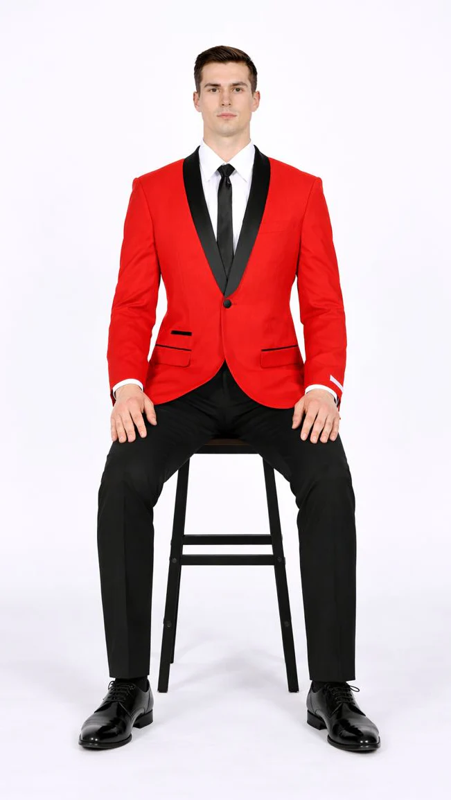 Men'S Red Dinner Jacket Suit And Black Lapel Formal Attire + Black Pants Fashion Tuxedos For Men - Red Tuxedo - Image 4