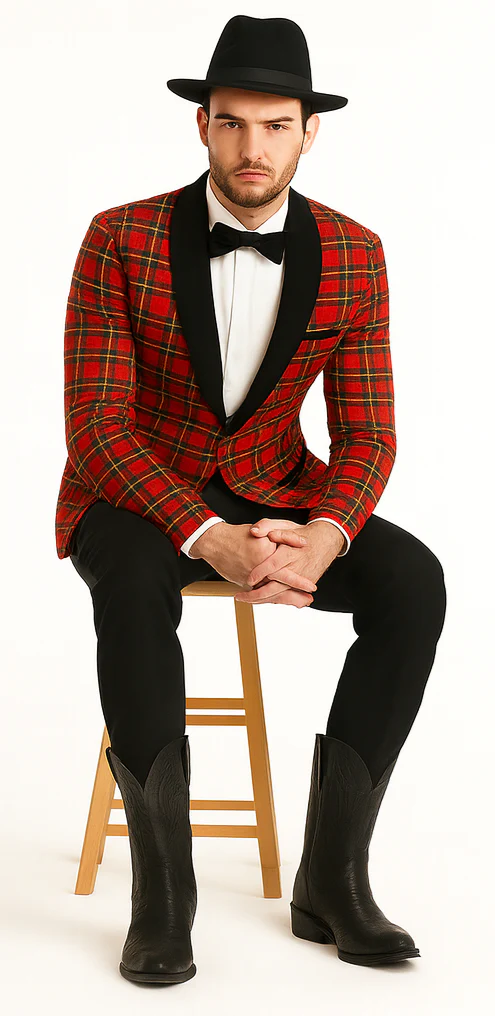Men's Red Flap Besom Pocket Designer Fashion Dress Casual Blazer - Image 4