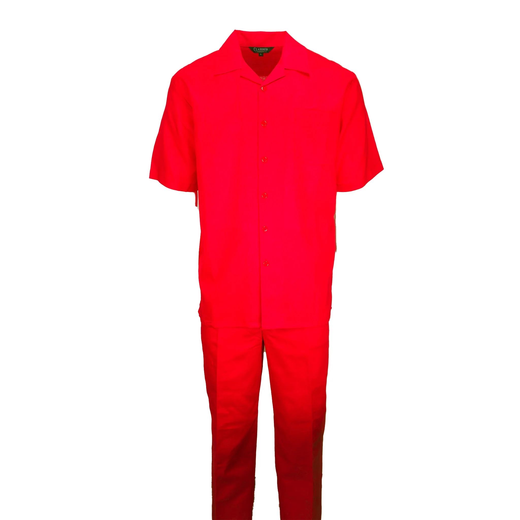 Mens Red Linen Shirt and Pants Casual Outfit Set - Image 2