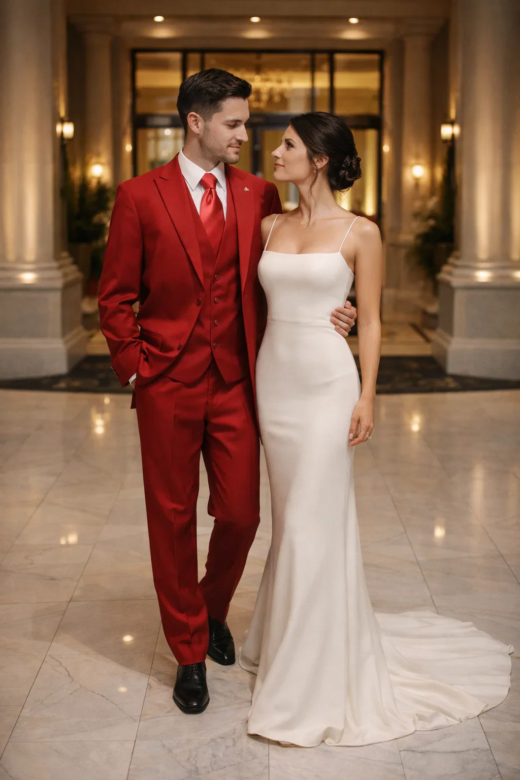 Mens Red Matching Suits Brand Vest 3 Piece Suit - Image 8
