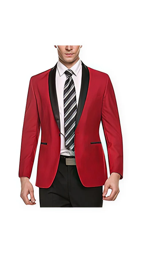Men's Red One Button Closure Long Sleeve Blazer