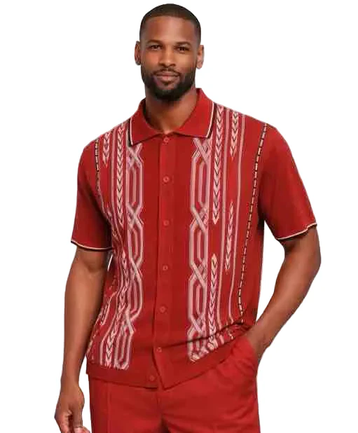 Mens Red Patterned Short Sleeve Button-Up Shirt Set – Modern Summer Casual Outfit