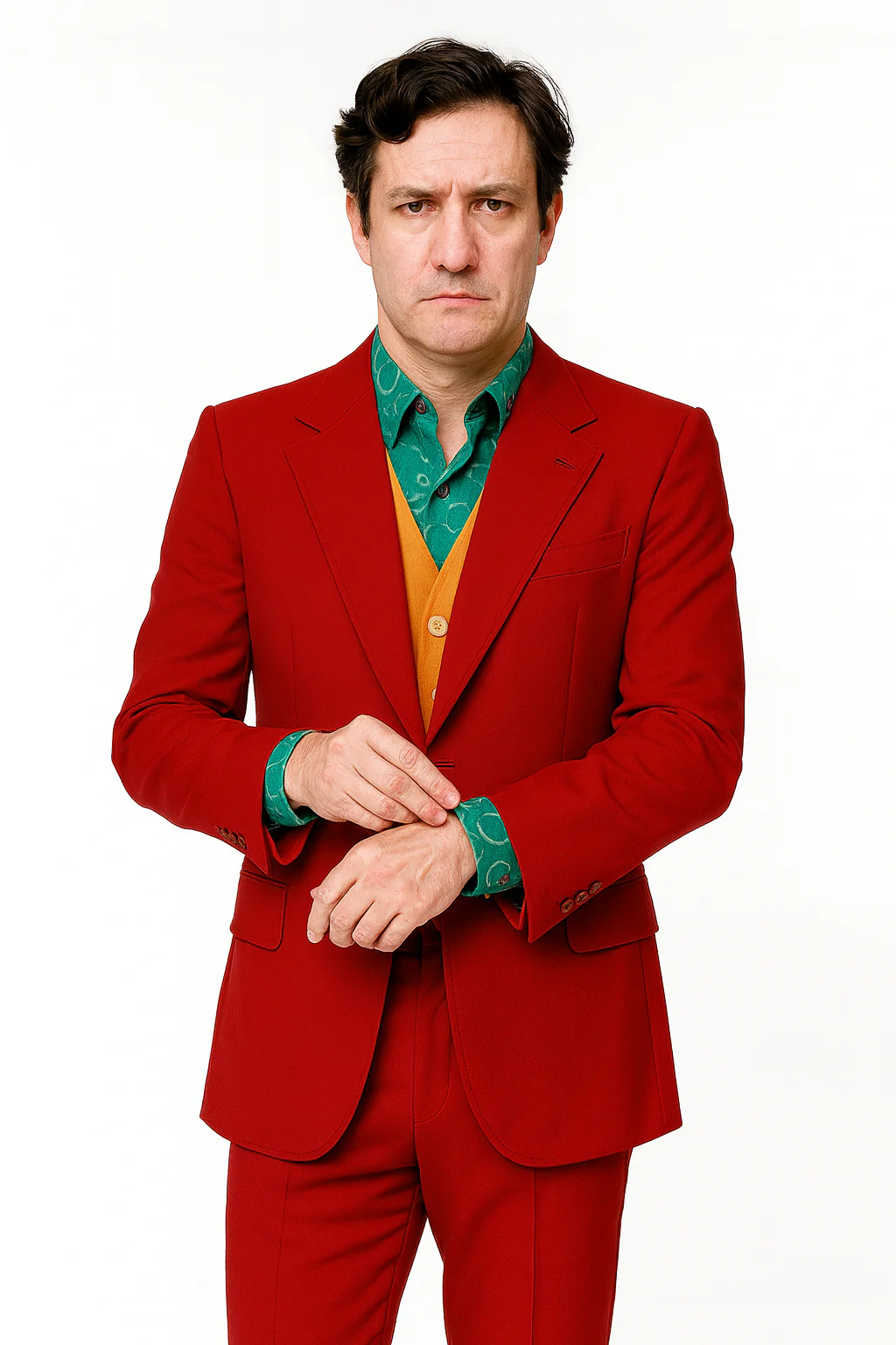 Men's Red Suit With Orange Vest Joker Custom - Image 9