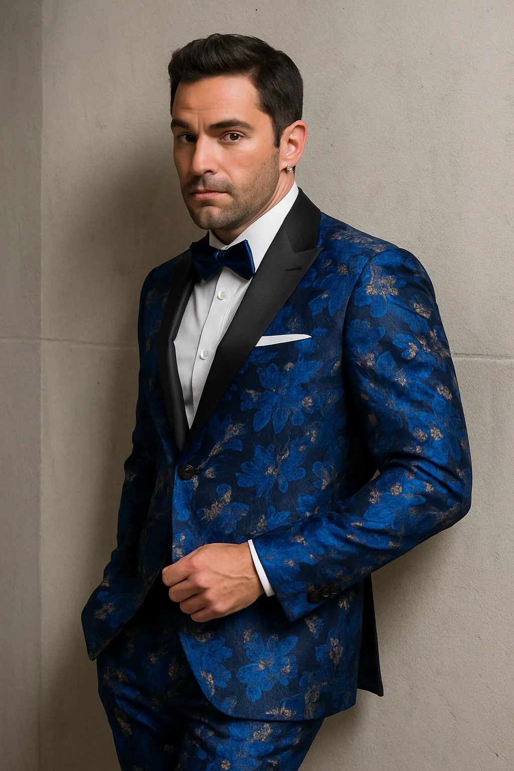 Mens Royal Blue and Gold 2 Button Paisley Tuxedo - Image 7