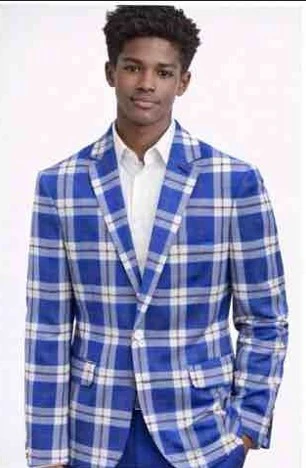 Mens Royal Blue Blazer with Blue Plaid Dress Pants – Modern Slim Fit Fashion Suit Set - Image 3