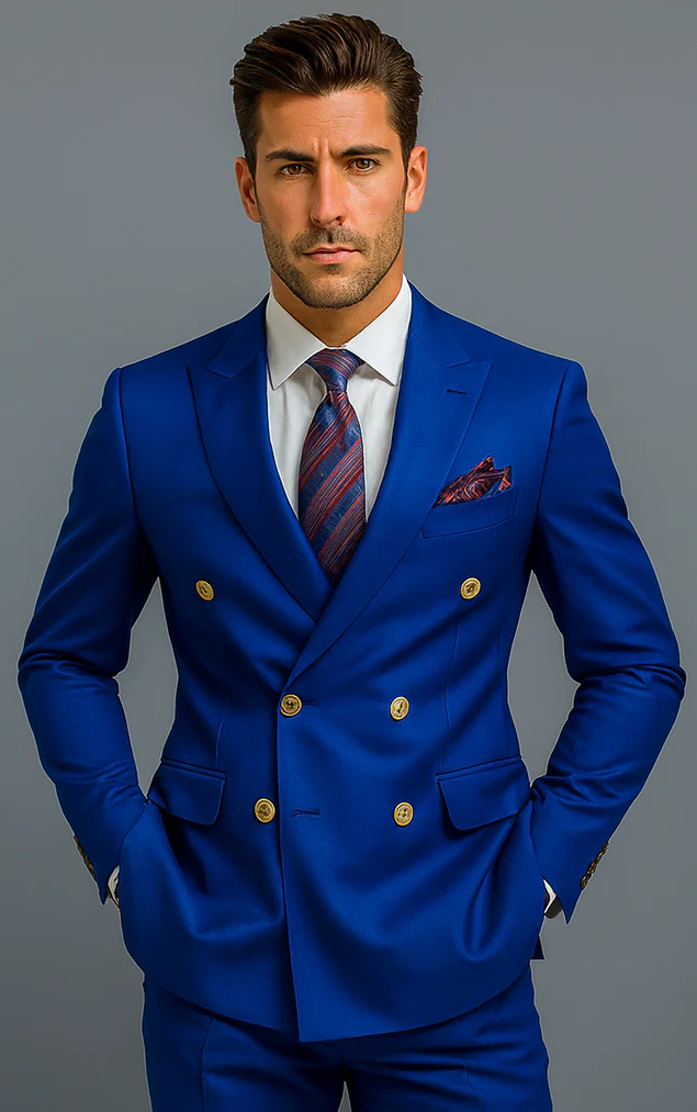 Mens Royal Blue Double Breasted Suit - 100% Suit - 100% Percent Wool Fabric Suit - Worsted Wool Business Suit - Image 6