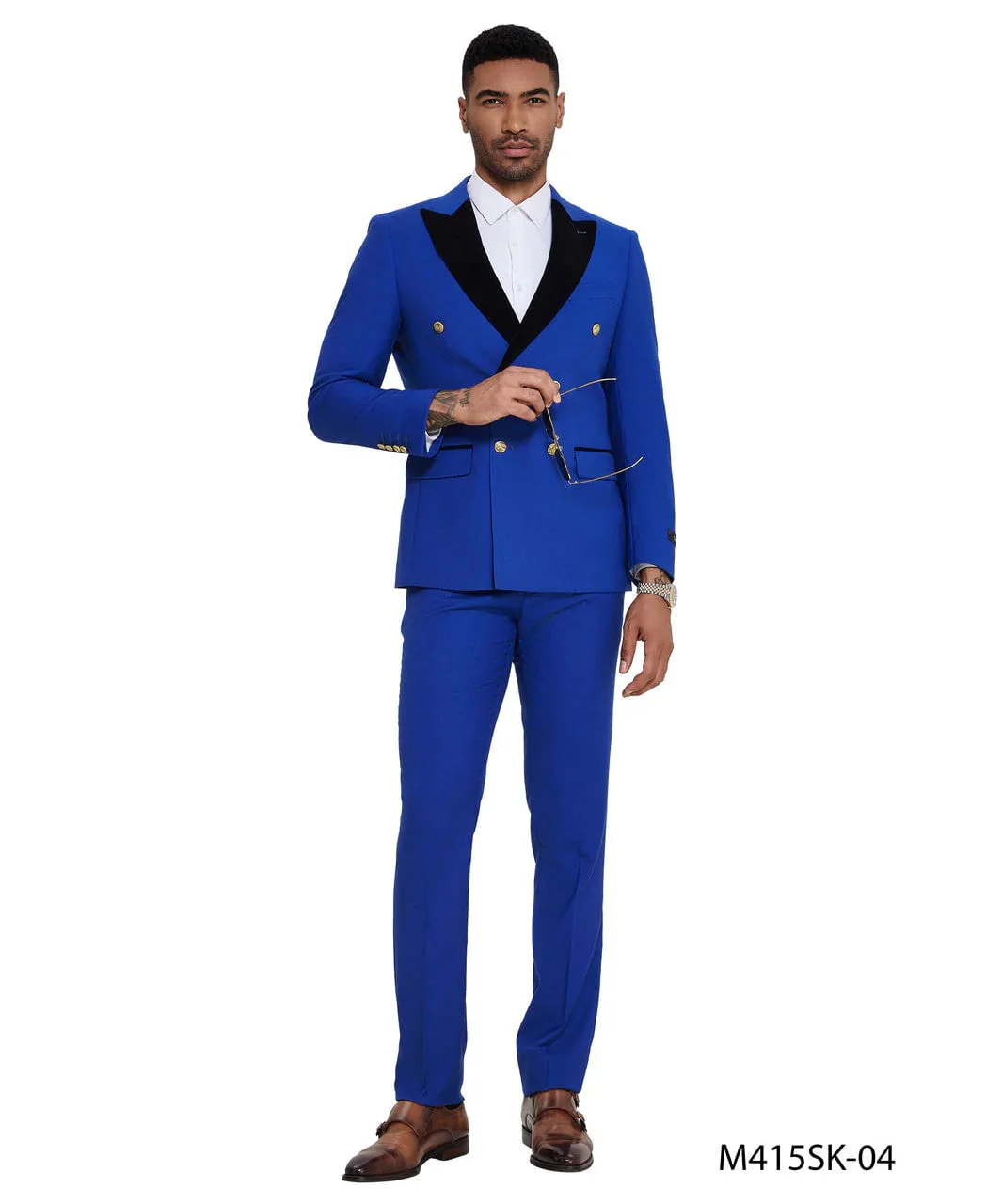 Mens Royal Blue Double-Breasted Tuxedo Suit – Modern Slim Fit Formal Wedding and Prom Outfit with Black Satin Lapel - Image 7