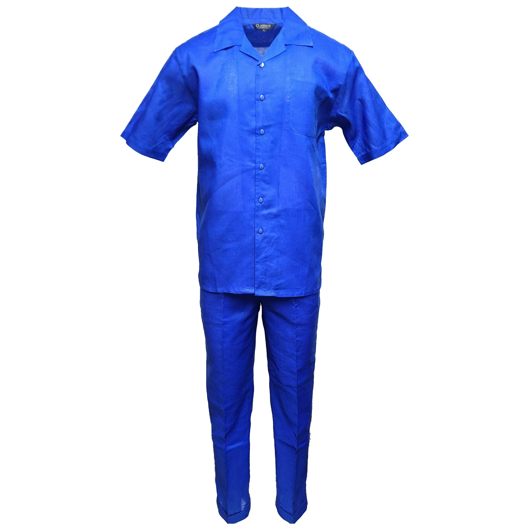 Mens Royal Blue Linen Shirt and Pants Casual Outfit Set - Image 2