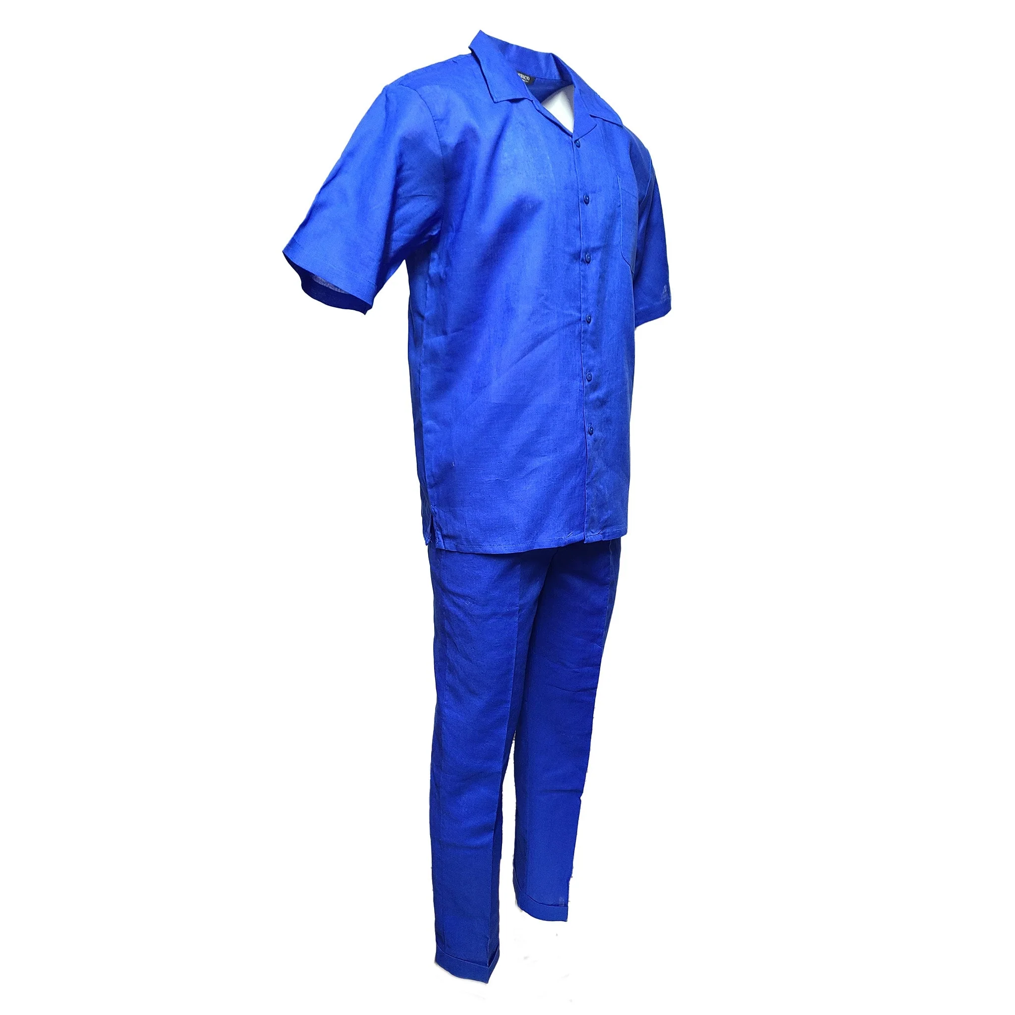Mens Royal Blue Linen Shirt and Pants Casual Outfit Set - Image 3