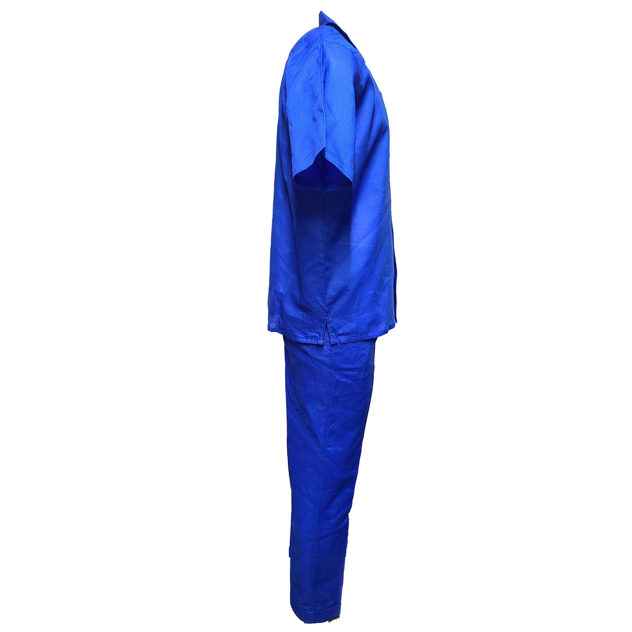 Mens Royal Blue Linen Shirt and Pants Casual Outfit Set - Image 4