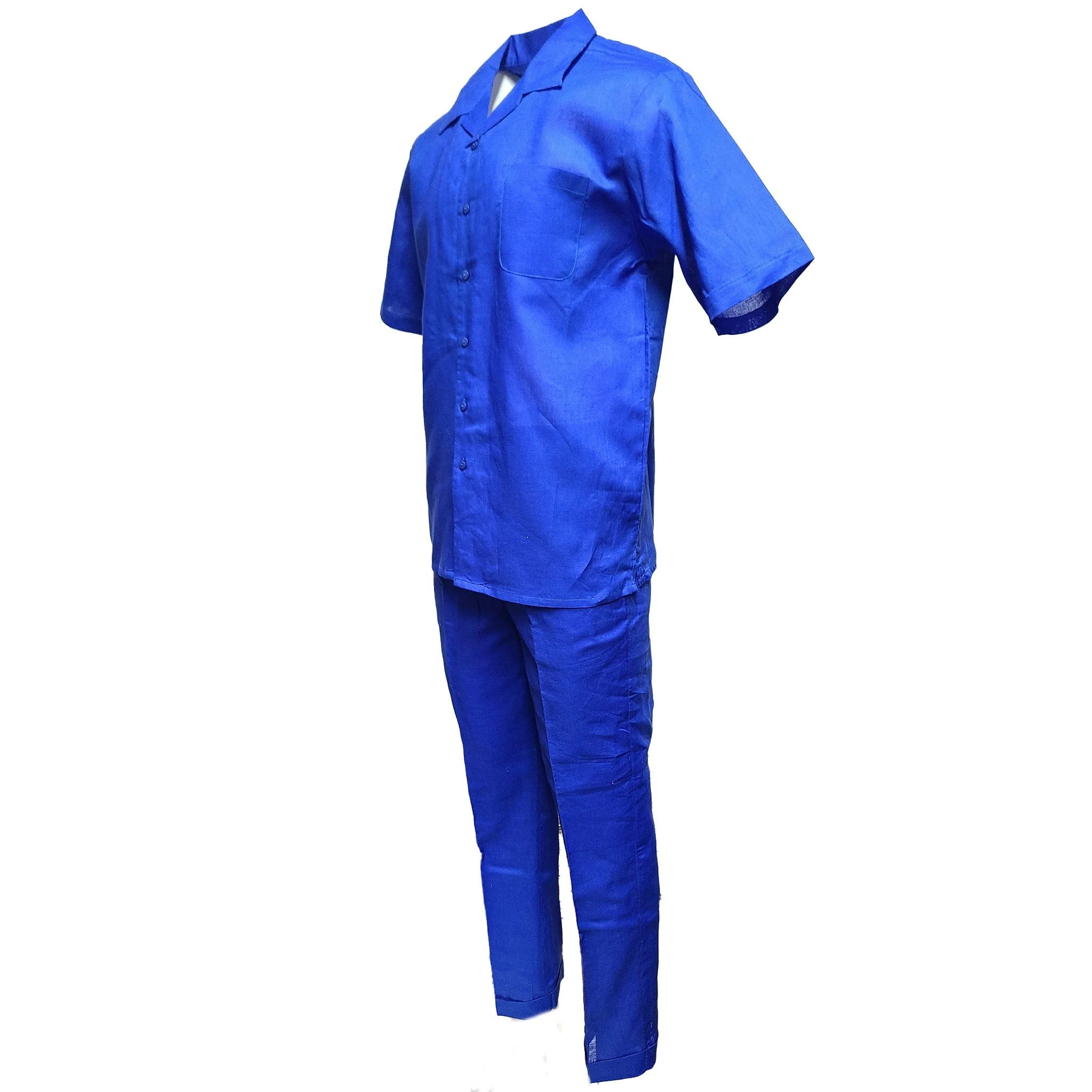 Mens Royal Blue Linen Shirt and Pants Casual Outfit Set - Image 7