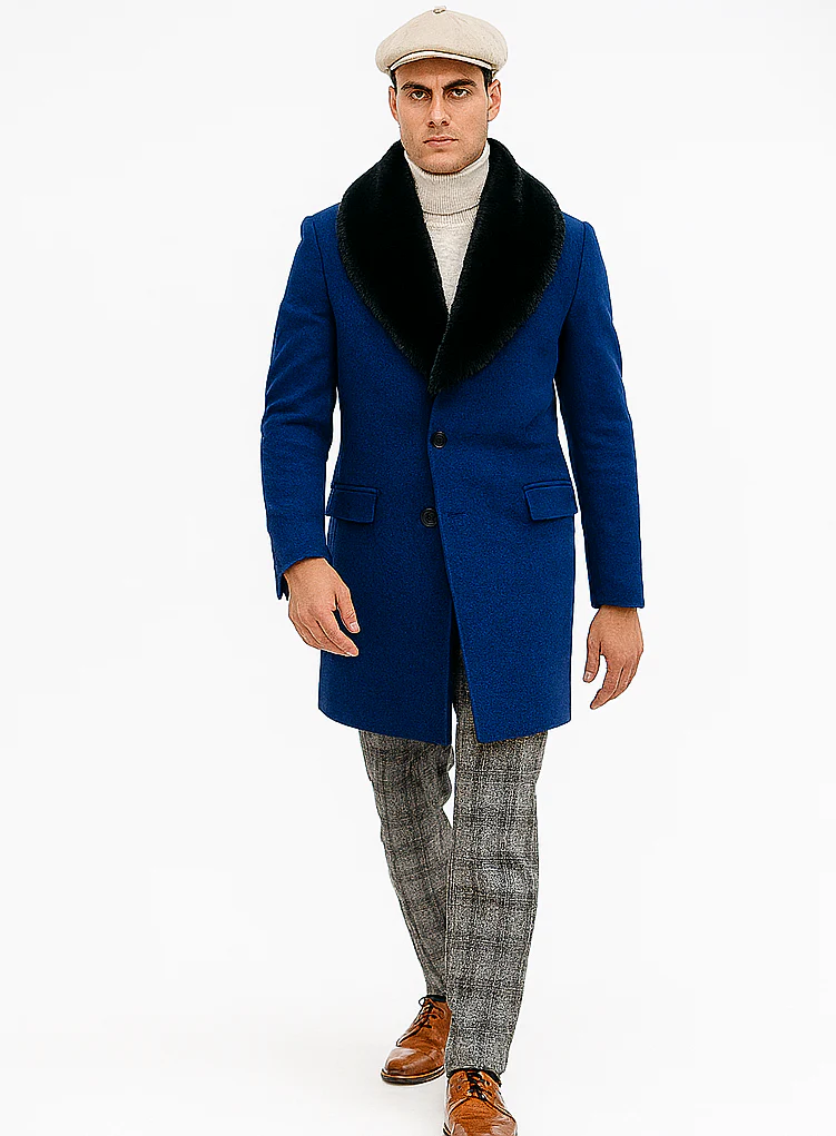 Mens Royal Blue Overcoat – Stylish Blue Carcoat & Topcoat for Winter Elegance - Image 6