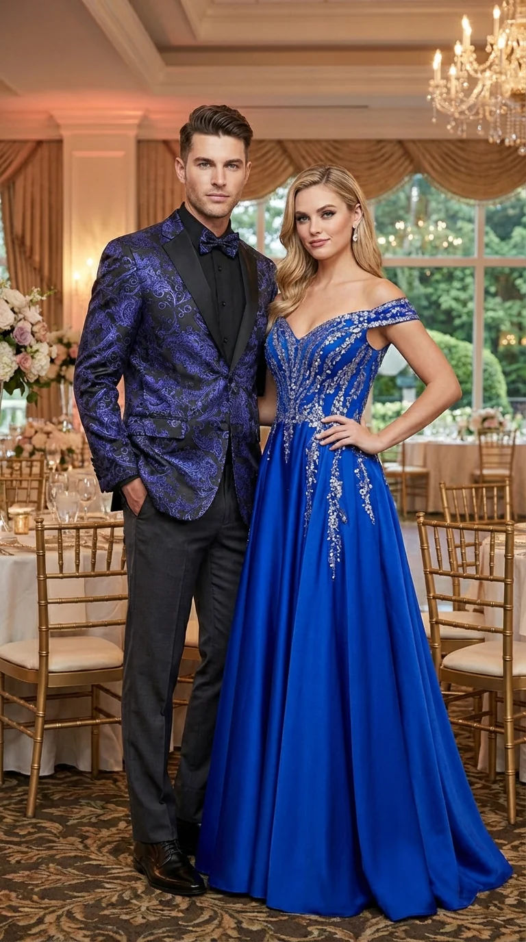 Mens Blue Paisley Jacquard Blazer – Luxury Pattern Tuxedo Dinner Jacket with Black Satin Lapel for Wedding, Prom With Bowtie - Image 5