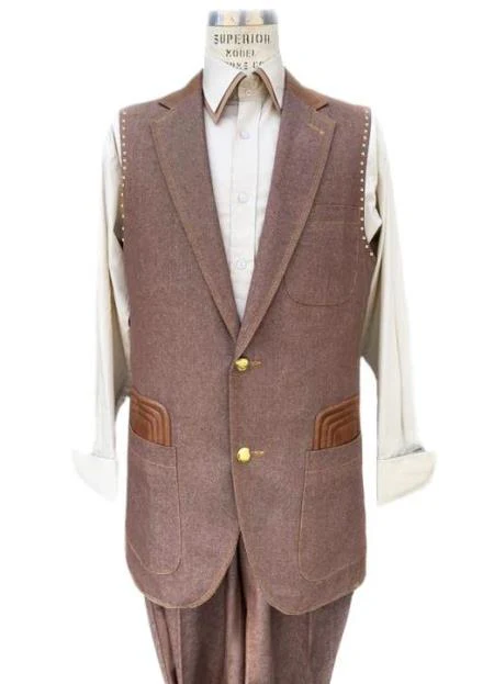 Men's Rust Button Fastener 2 piece Lapel Vest