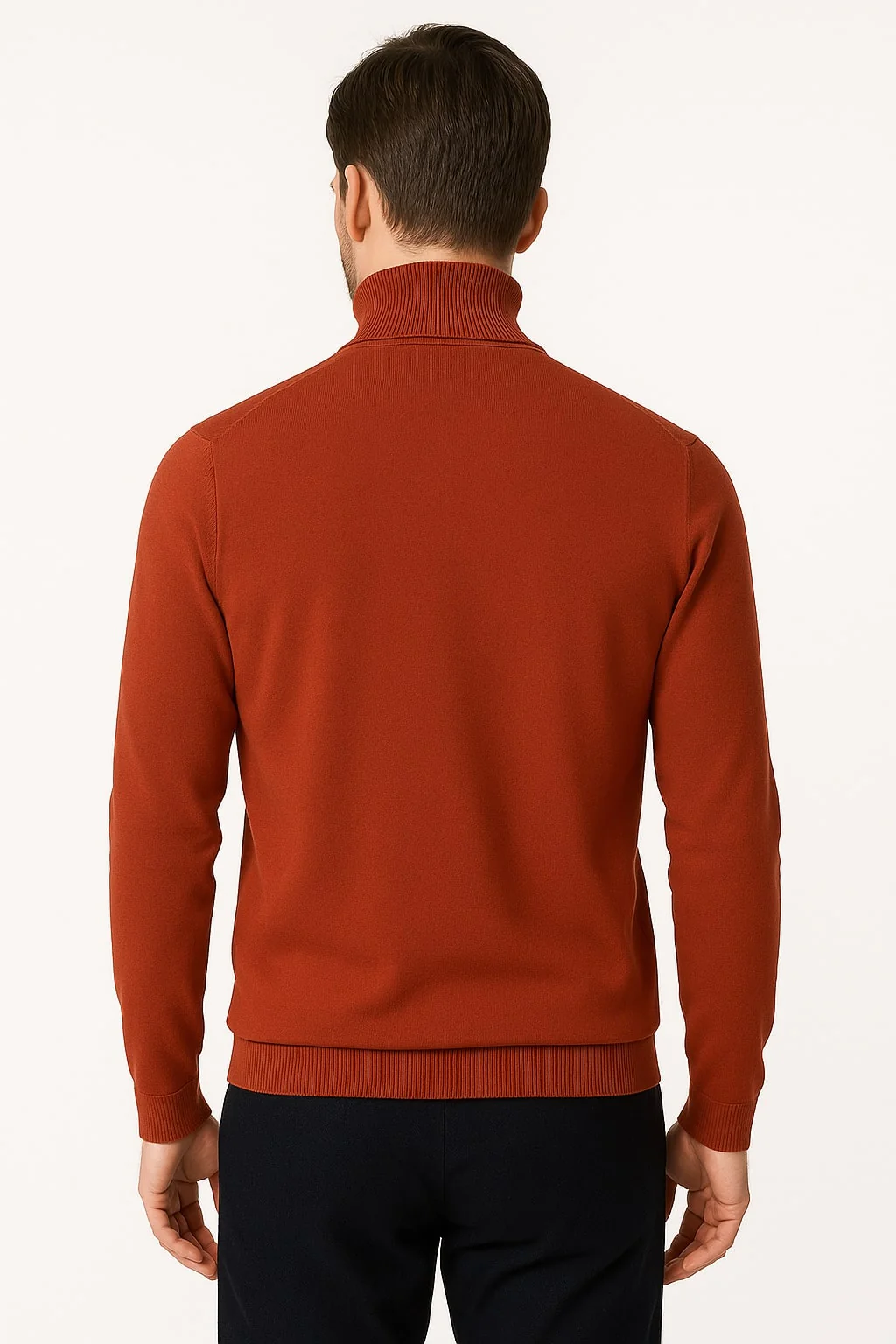 Mens Rust Red Turtleneck Sweater – Slim fit Lightweight Knit Pullover in Brick Color - Image 2