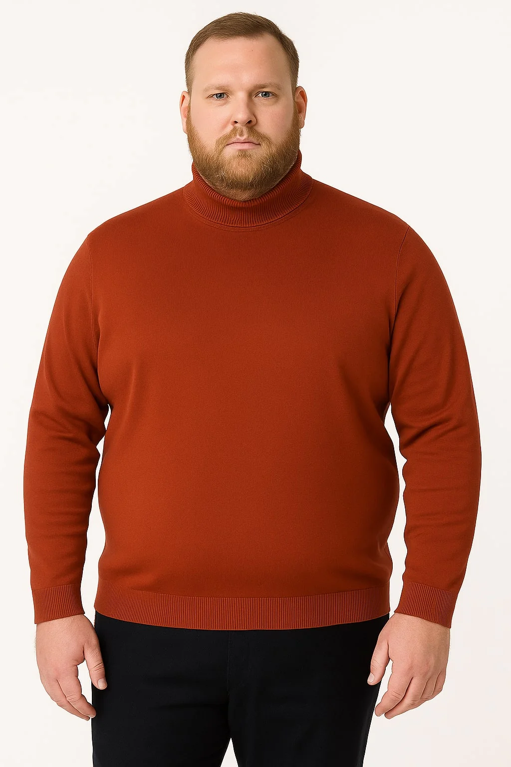Mens Rust Red Turtleneck Sweater – Slim fit Lightweight Knit Pullover in Brick Color - Image 3