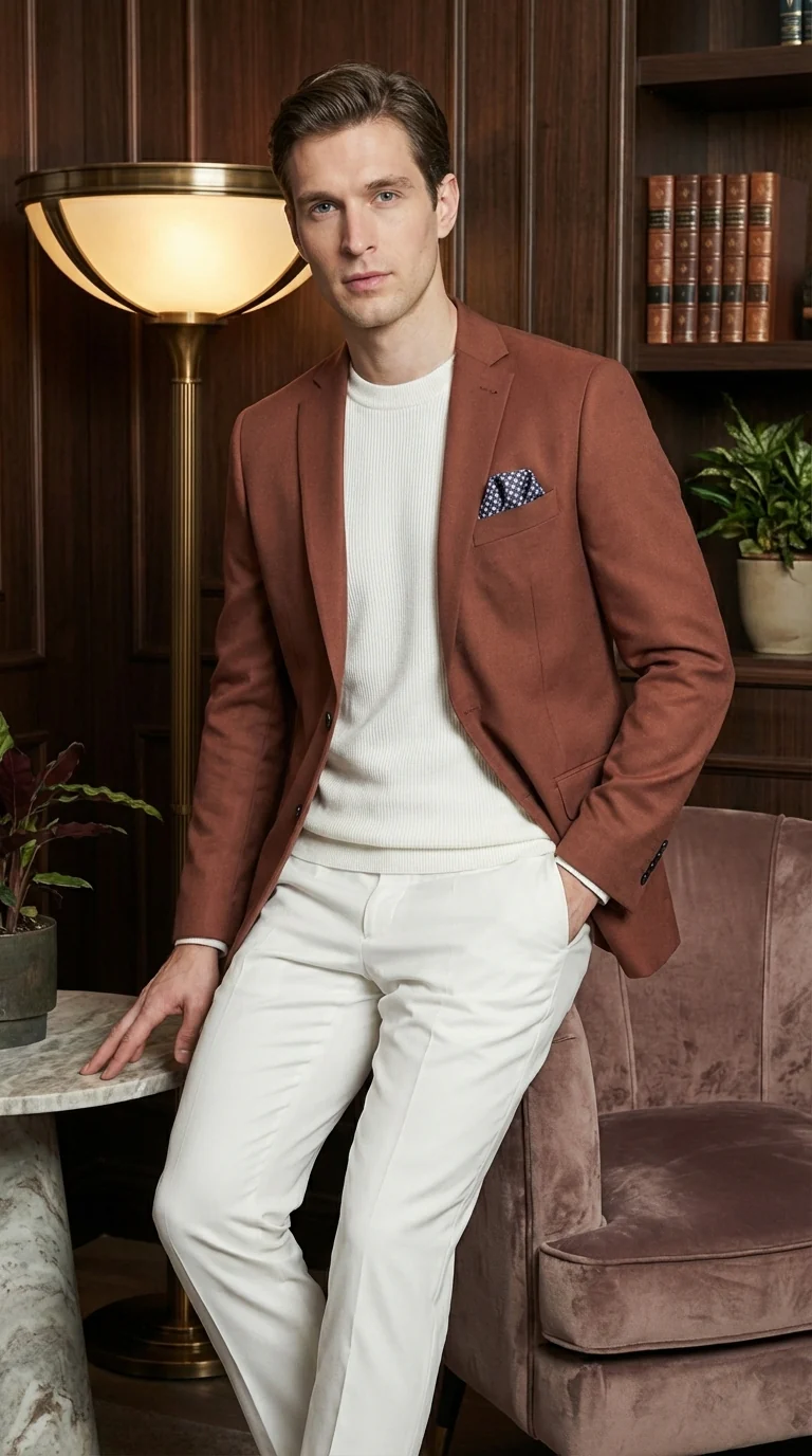 Mens Rustic Brown Light Burnt Orange Copper Blazer – Classic Fit Single Breasted Formal Casual Dress Jacket - Image 11