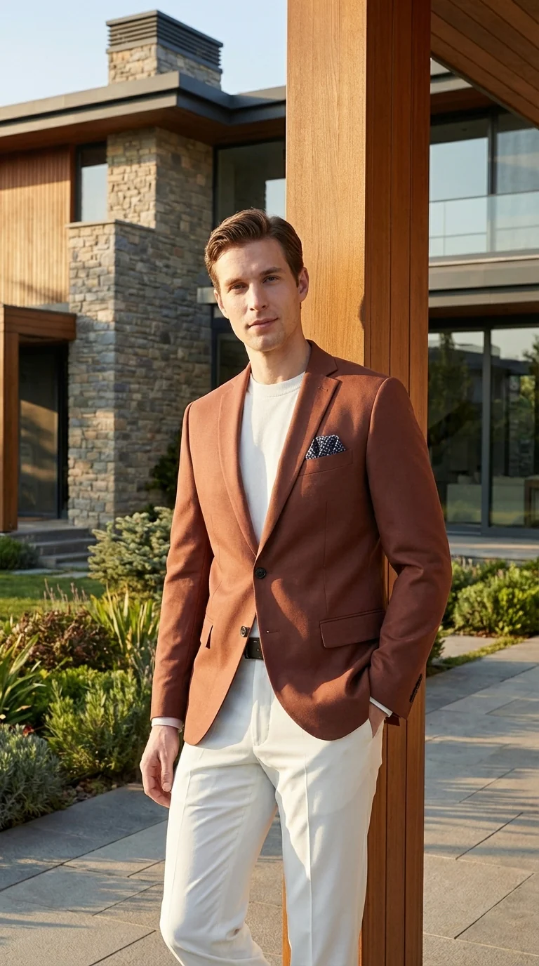 Mens Rustic Brown Light Burnt Orange Copper Blazer – Classic Fit Single Breasted Formal Casual Dress Jacket - Image 12