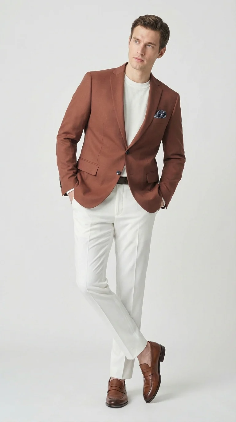 Mens Rustic Brown Light Burnt Orange Copper Blazer – Classic Fit Single Breasted Formal Casual Dress Jacket - Image 3