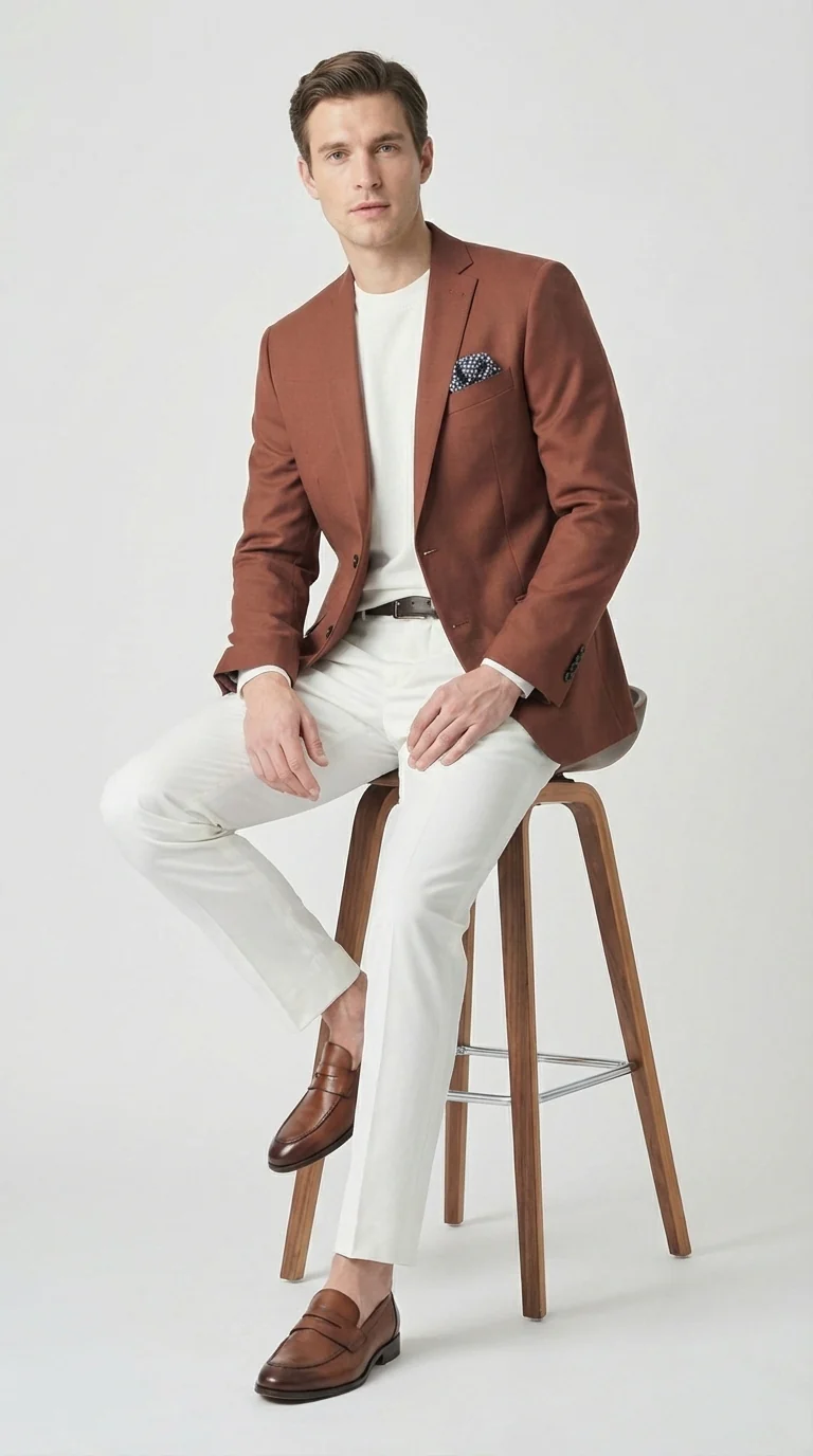 Mens Rustic Brown Light Burnt Orange Copper Blazer – Classic Fit Single Breasted Formal Casual Dress Jacket - Image 4