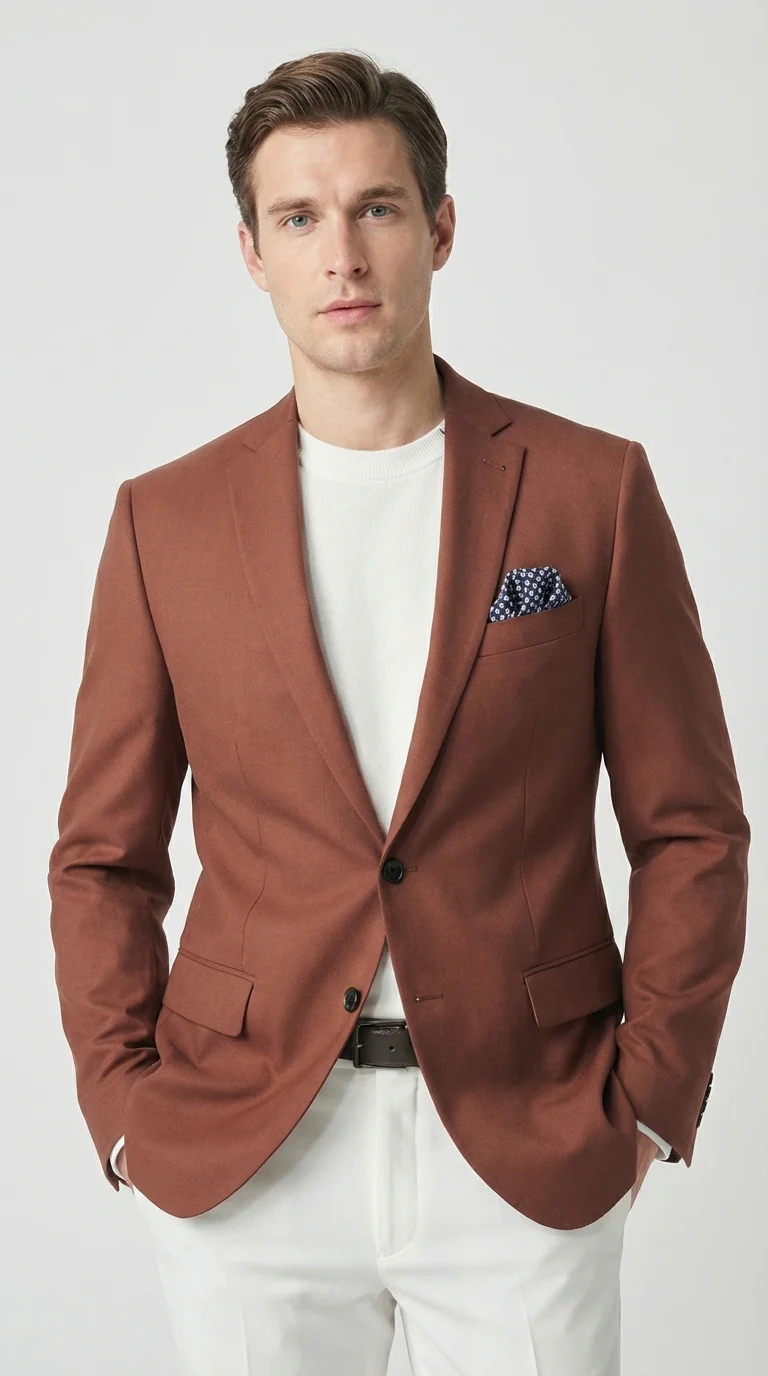 Mens Rustic Brown Light Burnt Orange Copper Blazer – Classic Fit Single Breasted Formal Casual Dress Jacket - Image 5