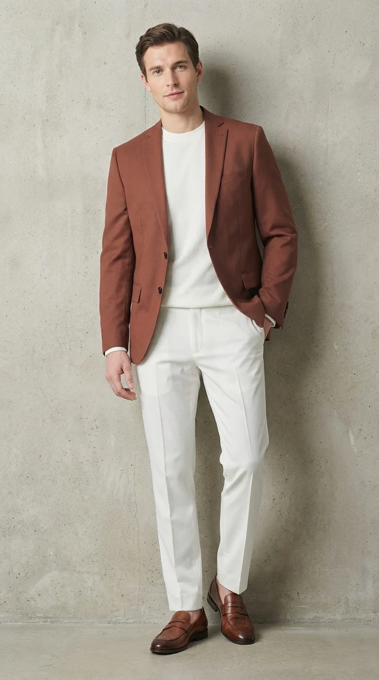 Mens Rustic Brown Light Burnt Orange Copper Blazer – Classic Fit Single Breasted Formal Casual Dress Jacket - Image 8
