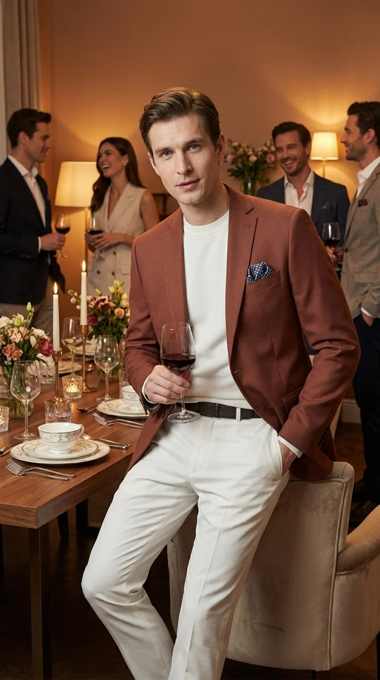 Mens Rustic Brown Light Burnt Orange Copper Blazer – Classic Fit Single Breasted Formal Casual Dress Jacket - Image 9