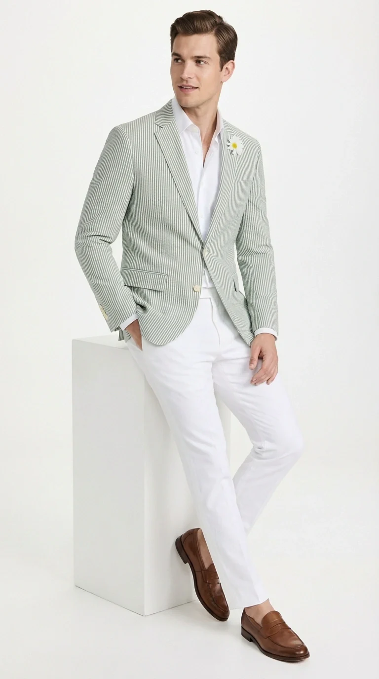 Mens Sage Green Seersucker Blazer – Lightweight Striped Summer Sport Coat Casual Smart Formal Jacket - Image 10