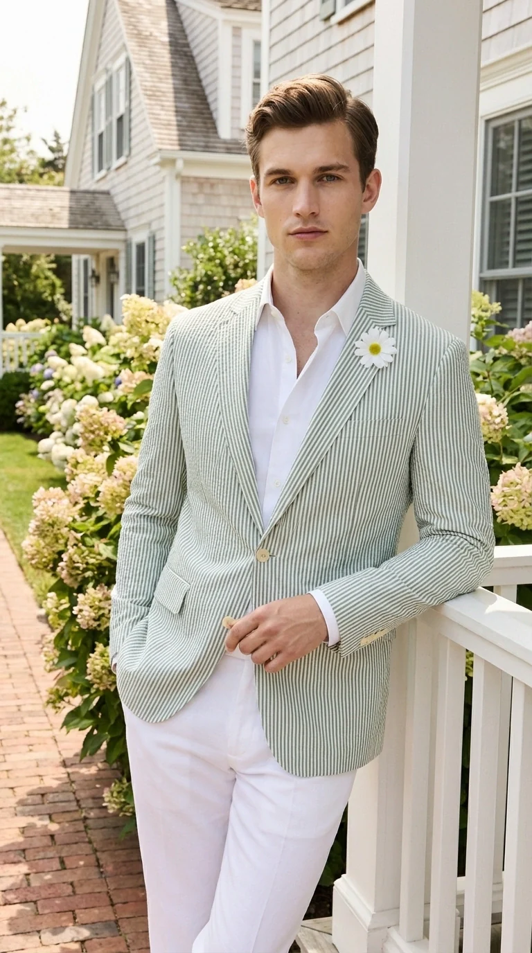 Mens Sage Green Seersucker Blazer – Lightweight Striped Summer Sport Coat Casual Smart Formal Jacket - Image 12